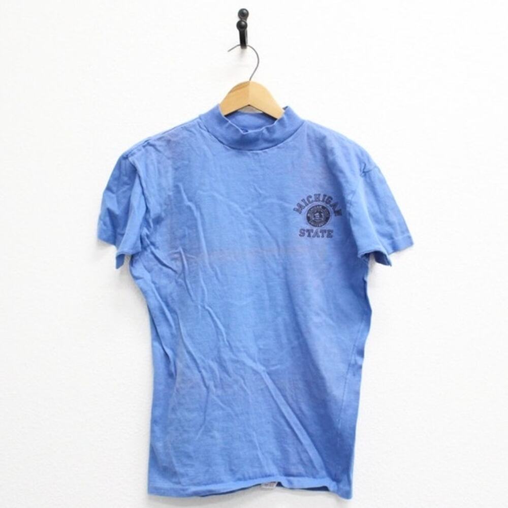 Vintage 80s Michigan State Spartans Blue T Shirt Mens Large NCAA College